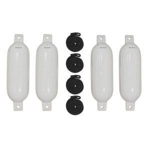 Boat Fenders 4 Pack Inflatable Ribbed Marine Boat with Lines, Needles and Pump | White