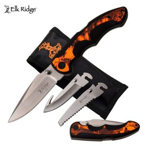 Elk Ridge | Folding Knife | 4.75″ Orange Camo | Spring Assisted Knife