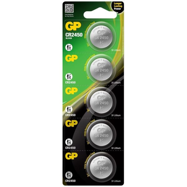 GP CR2450 3V Lithium Batteries CR2450-C5 5-Pack