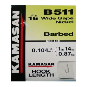 Kamasan B511 – Wide Gape Nickel Hooks To Nylon Barbed