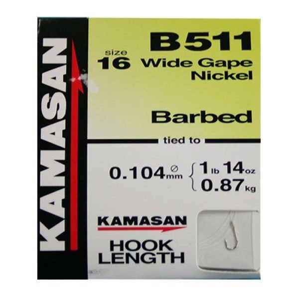Kamasan B511 – Wide Gape Nickel Hooks To Nylon Barbed