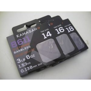 Kamasan B611 – X Strong Wide Gape Nickel Hooks to Nylon Barbless