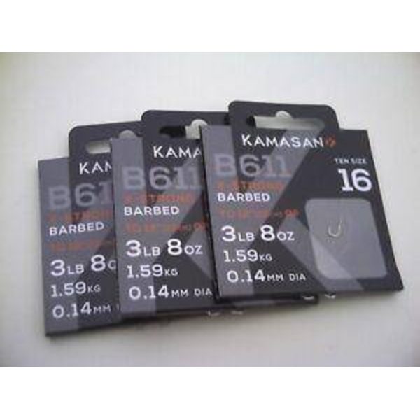 Kamasan Hooks | B611 | X-Strong Barbed | Hooks to Nylon