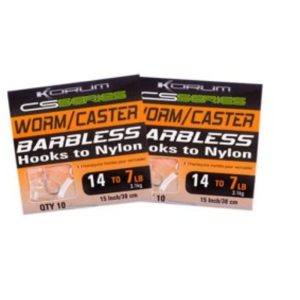 Korum CS Series Worm/Caster Barbless Hooks to Nylon