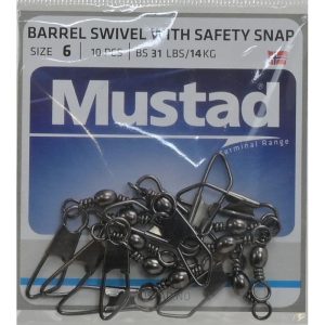 Mustad | Barrel Swivels Safety Snap | 10pcs